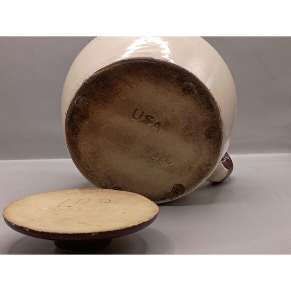 Antique Small Bean Pot Single Handle Stoneware Crock Brown Cream USA Crockery - Picture 10 of 15